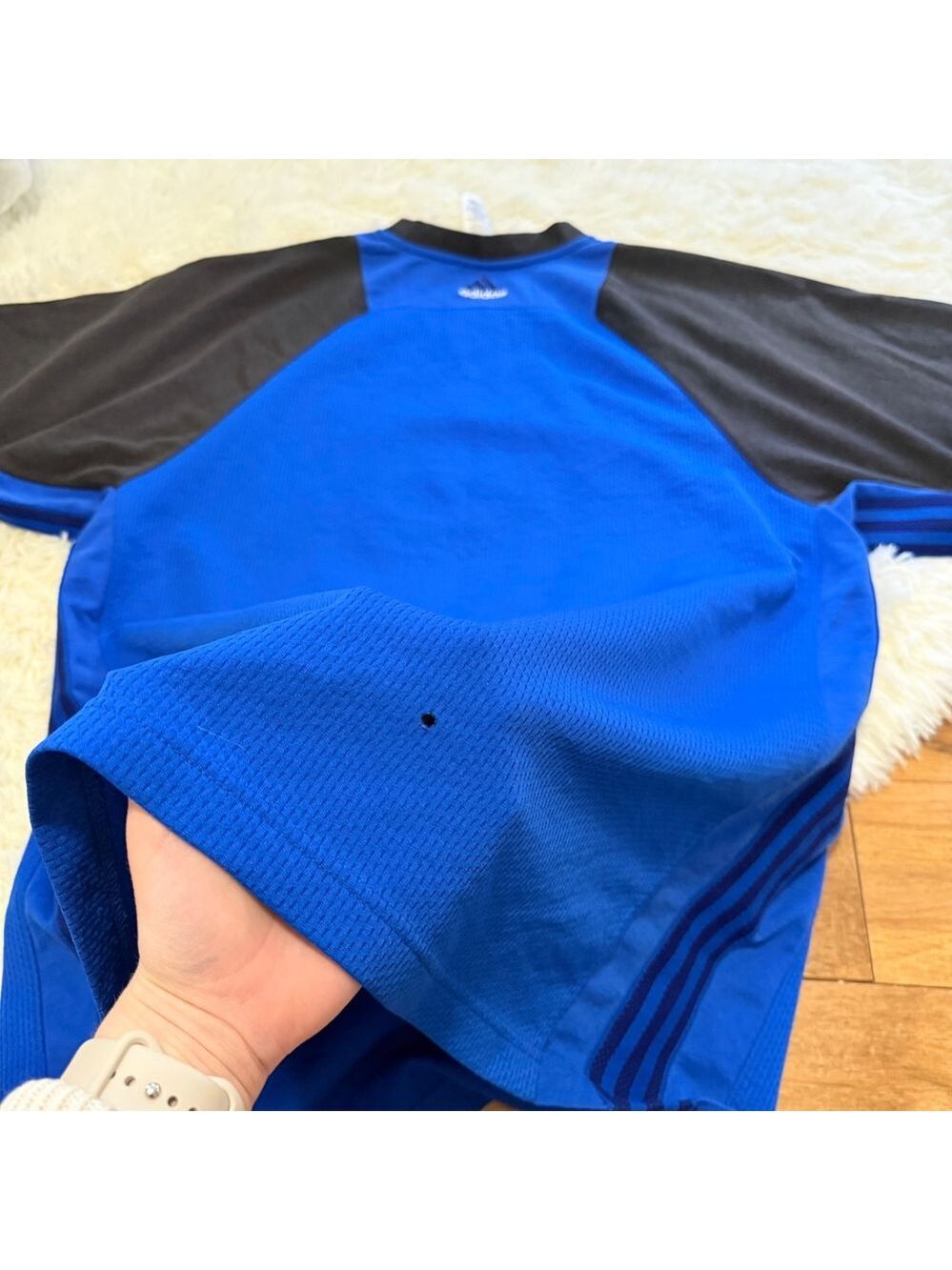 Vintage Adidas Raglan Jersey Blue Black 90s Blokecore Mens XL - Picture 5 of 5